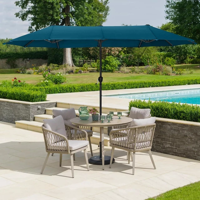 Alt view image 7 of 7 - 13 ft Large Double-Sided Patio Umbrella, Outdoor Umbrella, Cerulean