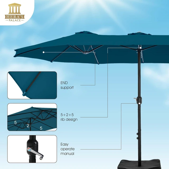Alt view image 2 of 7 - 15ft Patio Umbrella, Base Included, Rectangular, Cerulean