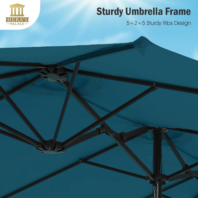 Alt view image 3 of 7 - 15ft Patio Umbrella, Base Included, Rectangular, Cerulean