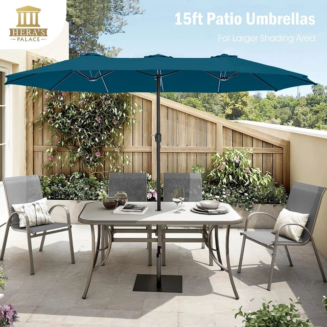 Alt view image 6 of 7 - 15ft Patio Umbrella, Base Included, Rectangular, Cerulean