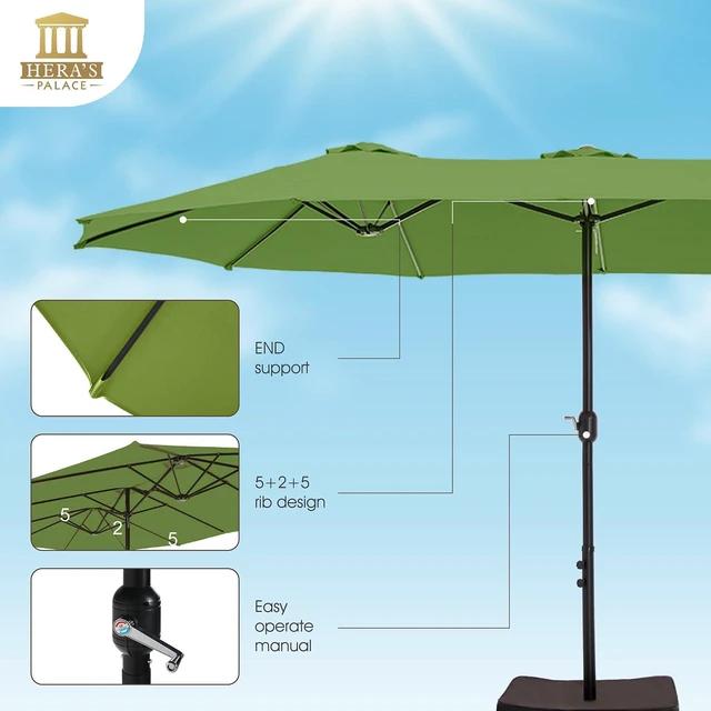Alt view image 3 of 7 - HERA'S PALACE 15ft Patio Umbrella, Base Included, Rectangular, Lime