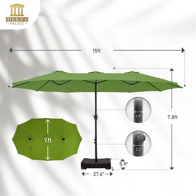 Alt view image 6 of 7 - HERA'S PALACE 15ft Patio Umbrella, Base Included, Rectangular, Lime