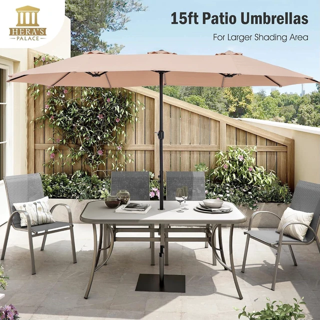 Alt view image 3 of 7 - 15ft Patio Umbrella, Base Included, Rectangular, Beige