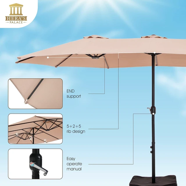Alt view image 4 of 7 - 15ft Patio Umbrella, Base Included, Rectangular, Beige