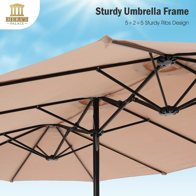 Alt view image 5 of 7 - 15ft Patio Umbrella, Base Included, Rectangular, Beige
