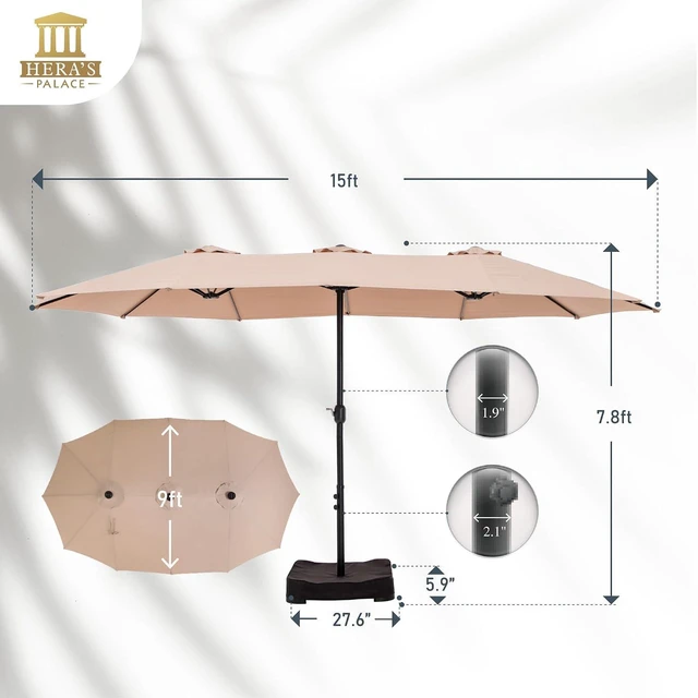 Alt view image 6 of 7 - 15ft Patio Umbrella, Base Included, Rectangular, Beige