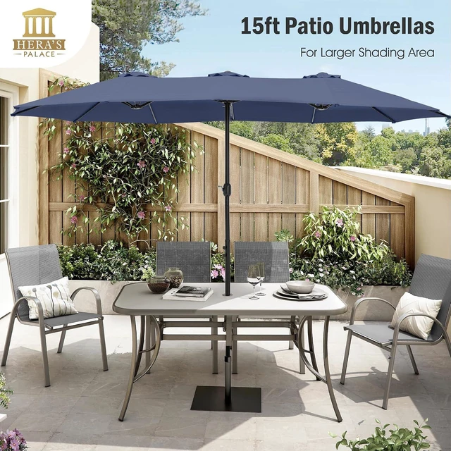 Alt view image 2 of 7 - 15ft Patio Umbrella, Base Included, Rectangular, Navy Blue