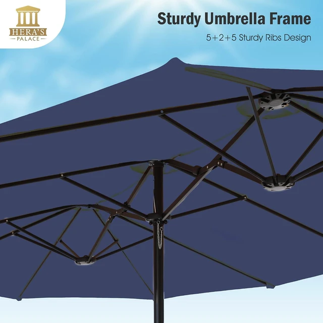 Alt view image 4 of 7 - 15ft Patio Umbrella, Base Included, Rectangular, Navy Blue