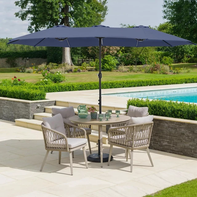 Alt view image 7 of 7 - 15ft Patio Umbrella, Base Included, Rectangular, Navy Blue