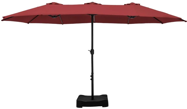 Main image of Umbrella Patio Outdoor with Base 15ft Rectangle Table Double Market Umbrellas Clearance Large Included Stand for Deck Outside Pool Picnic Inground Yard Commercial, Burgundy