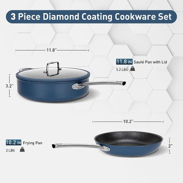 Alt view image 4 of 7 - DishDelight Nonstick Fry Pan Set 3 Piece, 10&12 Saute Pan with Lid