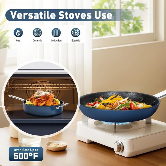 Alt view image 6 of 7 - DishDelight Nonstick Fry Pan Set 3 Piece, 10&12 Saute Pan with Lid