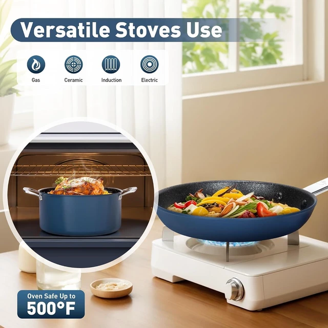 Alt view image 5 of 7 - DishDelight 6Pcs Pots and Pans Set Nonstick, Blue Ceramic Cookware Sets