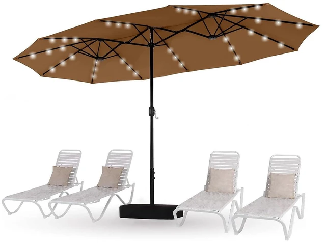 Main image of HERA'S PALACE 15ft Patio Umbrella with Base Included Double Sided Outdoor Umbrella for Patio Table Umbrella Outdoor 36 LED Solar Lights for Garden (Tawny)