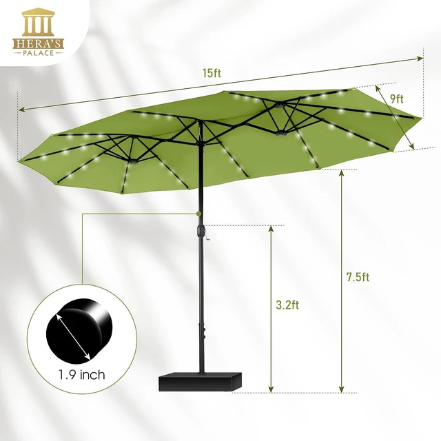 Alt view image 6 of 6 - 15ft Patio Umbrella with Solar lights & Base, Large Umbrellas, Lime
