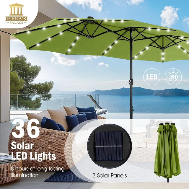 Alt view image 4 of 6 - 15ft Patio Umbrella with Solar lights & Base, Large Umbrellas, Lime