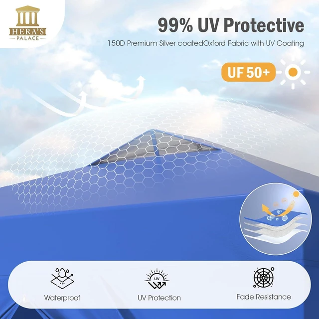 Alt view image 3 of 7 - HERA'S PALACE Outdoor 10x10ft Pop Up Canopy Tent Instant Gazebo Shelter with Removable Sidewalls and Mesh Windows Waterproof for Camping Party Event Four Seasons 3 Height Position