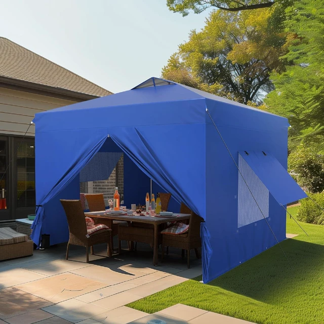 Alt view image 2 of 7 - HERA'S PALACE Outdoor 10x10ft Pop Up Canopy Tent Instant Gazebo Shelter with Removable Sidewalls and Mesh Windows Waterproof for Camping Party Event Four Seasons 3 Height Position