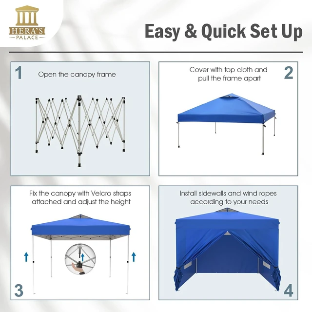 Alt view image 5 of 7 - HERA'S PALACE Outdoor 10x10ft Pop Up Canopy Tent Instant Gazebo Shelter with Removable Sidewalls and Mesh Windows Waterproof for Camping Party Event Four Seasons 3 Height Position