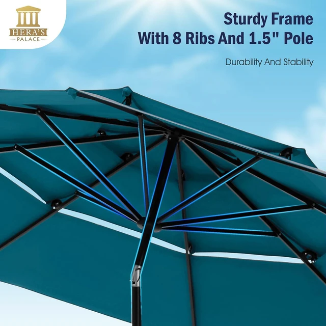 Alt view image 5 of 7 - HERA'S PALACE 10 FT Patio Umbrella 3 Tiers Outdoor Large Umbrella with Ventilation Tilt Adjustment Patio Table Umbrella for Pool Garden, Cerulean