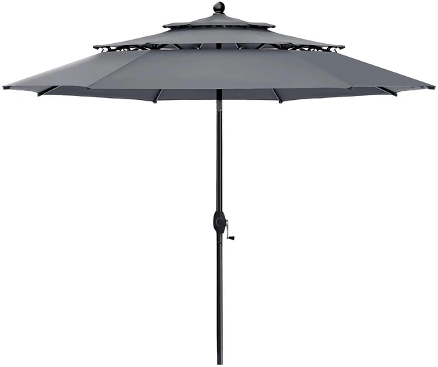 Main image of HERA'S PALACE 10ft Patio Umbrella 3 Tiers Outdoor Umbrella with Ventilation Tilt Adjustment Patio Table Umbrella for Backyard Garden, Smoky Gray