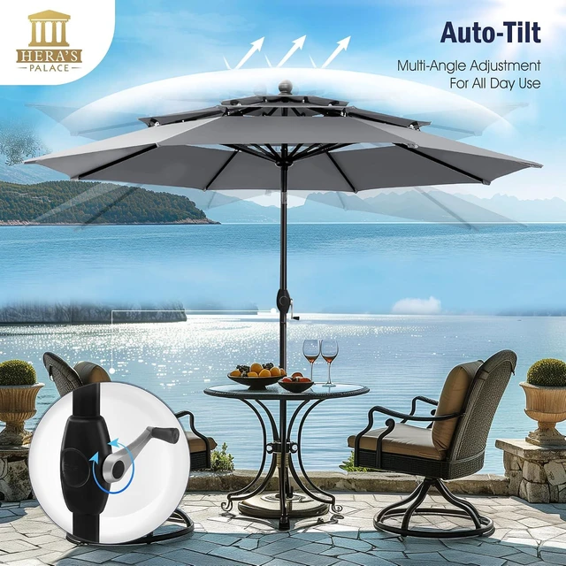 Alt view image 2 of 7 - HERA'S PALACE 10ft Patio Umbrella 3 Tiers Outdoor Umbrella with Ventilation Tilt Adjustment Patio Table Umbrella for Backyard Garden, Smoky Gray