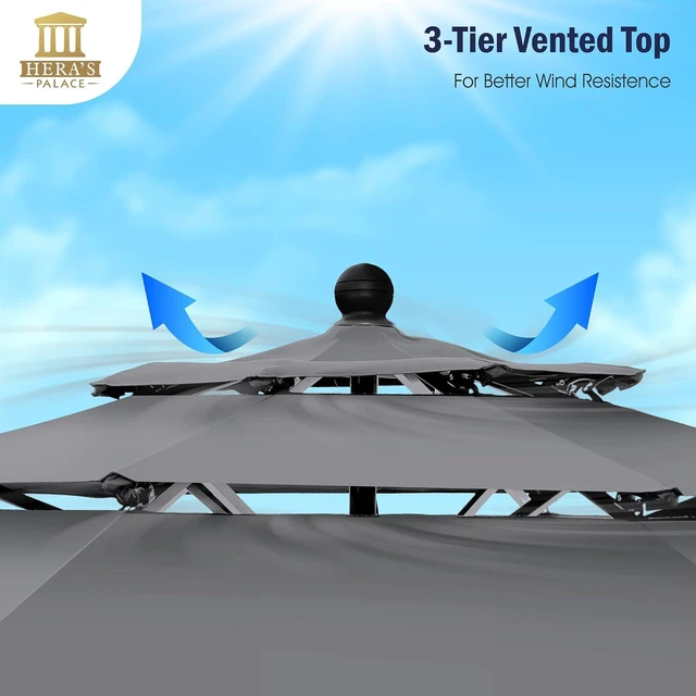 Alt view image 3 of 7 - HERA'S PALACE 10ft Patio Umbrella 3 Tiers Outdoor Umbrella with Ventilation Tilt Adjustment Patio Table Umbrella for Backyard Garden, Smoky Gray