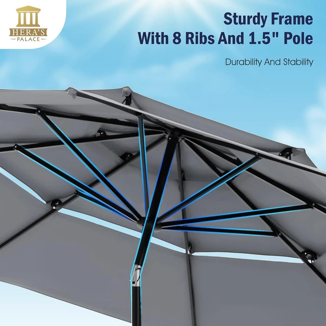 Alt view image 5 of 7 - HERA'S PALACE 10ft Patio Umbrella 3 Tiers Outdoor Umbrella with Ventilation Tilt Adjustment Patio Table Umbrella for Backyard Garden, Smoky Gray