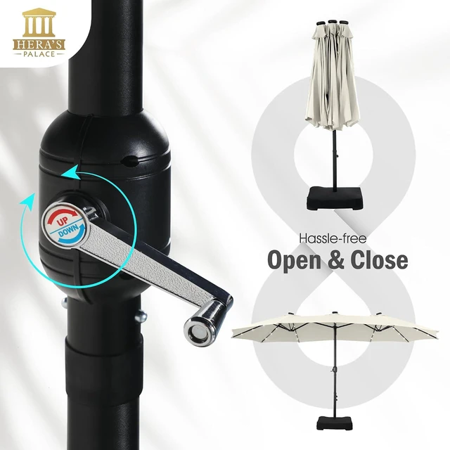 Alt view image 5 of 7 - 15ft Patio Umbrella with Solar lights & Base, Large Umbrellas, Ivory