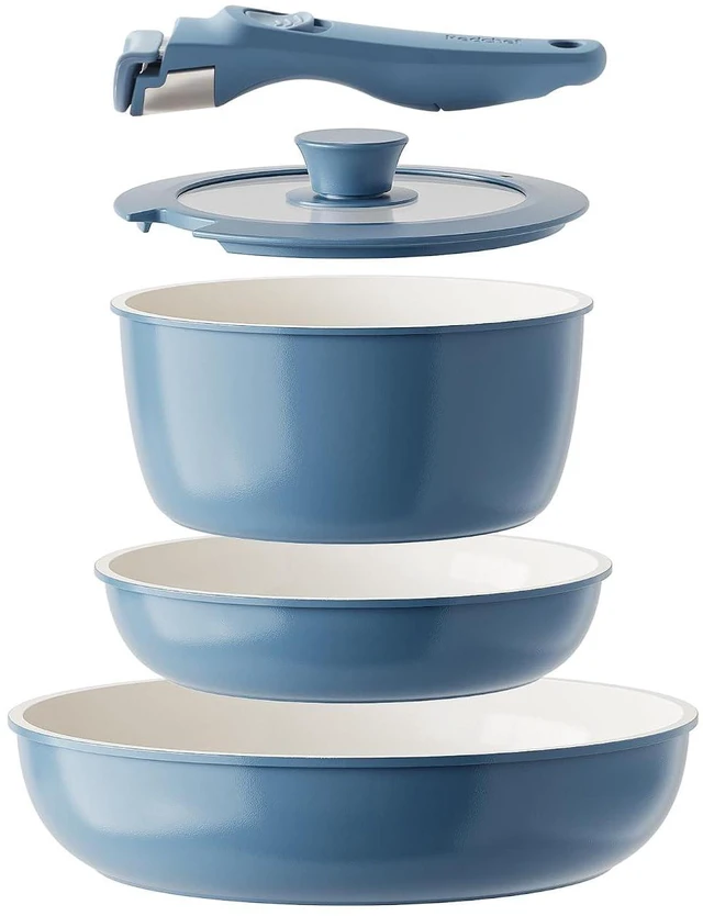 Main image of Redchef Ceramic Cookware Set, Removable Handle Pots and Pans Non-Stick, Rv Cookware Set, Non-Toxic Pots and Pans Set No PFAS, PTFE, PFOA, Detachable Pots and Pans, Dishwasher & Oven Safe(Blue)