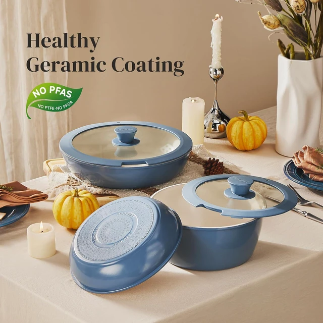 Alt view image 5 of 7 - Redchef Ceramic Cookware Set, Removable Handle Pots and Pans Non-Stick, Rv Cookware Set, Non-Toxic Pots and Pans Set No PFAS, PTFE, PFOA, Detachable Pots and Pans, Dishwasher & Oven Safe(Blue)
