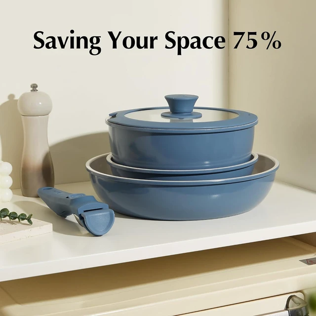 Alt view image 6 of 7 - Redchef Ceramic Cookware Set, Removable Handle Pots and Pans Non-Stick, Rv Cookware Set, Non-Toxic Pots and Pans Set No PFAS, PTFE, PFOA, Detachable Pots and Pans, Dishwasher & Oven Safe(Blue)