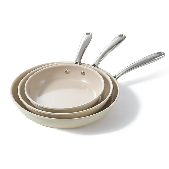 Alt view image 7 of 7 - Redchef 5 QT Ceramic Stock Pot with Lid, 8" 9.5" 11" Ceramic Frying Pan Set, PFAS & PTFE & PFOA Free with Stay Cool Handle, Dishwasher & Oven Safe (Beige)