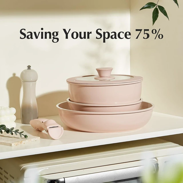 Alt view image 7 of 7 - Redchef Ceramic Cookware Set, Removable Handle Pots and Pans Non-Stick, Rv Cookware Set, Non-Toxic Pots and Pans Set No PFAS, PTFE, PFOA, Detachable Pots and Pans, Dishwasher & Oven Safe (Pink)