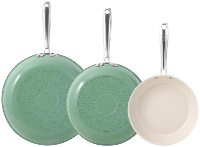 Main image of Redchef Non Stick Ceramic Frying Pan Set, Non Toxic Ceramic Pans for Cooking, 8" 9.5" 11" Skillet Set, No PFAS & PTFE & PFOA with Stainless Steel Handle, Dishwasher & Oven Safe Max up to 842°F (Green)