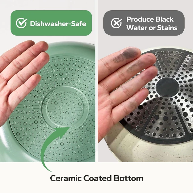 Alt view image 2 of 7 - Redchef Non Stick Ceramic Frying Pan Set, Non Toxic Ceramic Pans for Cooking, 8" 9.5" 11" Skillet Set, No PFAS & PTFE & PFOA with Stainless Steel Handle, Dishwasher & Oven Safe Max up to 842°F (Green)