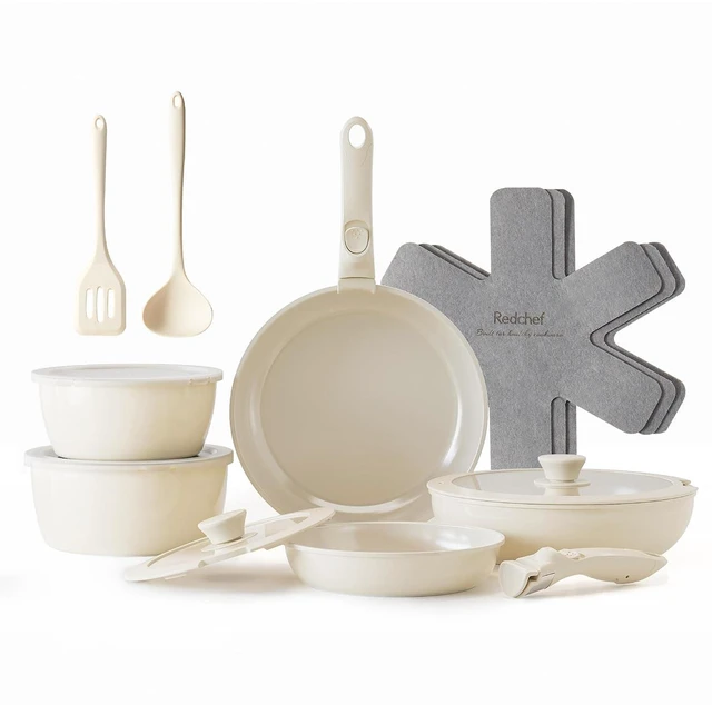 Main image of Redchef Ceramic Pots and Pans Set, Nonstick Kitchen Cookware Set with Detachable Handle, Non Toxic Cookware Set 16pcs, PFAS PFOA & PTFE Free, RV Ceramic Cookware for Camping, Dishwasher/Oven Safe