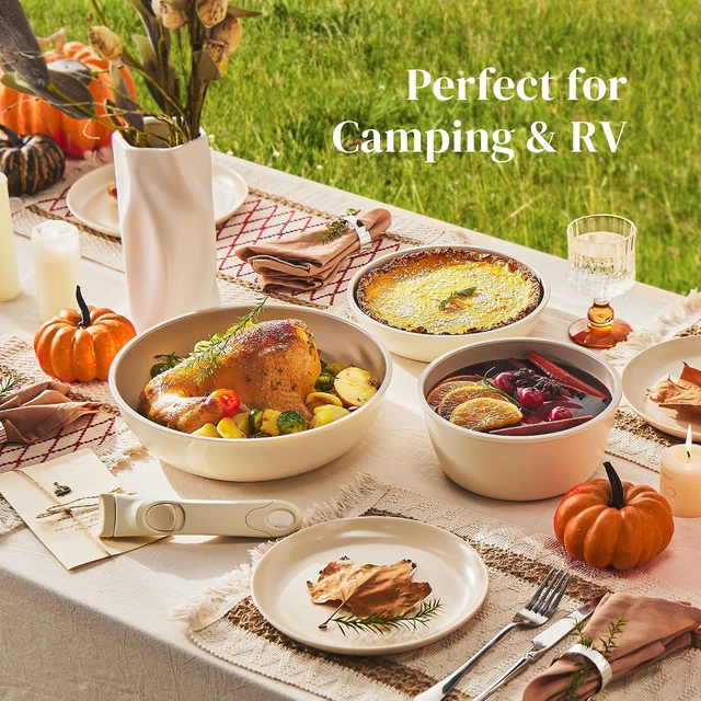 Alt view image 6 of 7 - Redchef Ceramic Pots and Pans Set, Nonstick Kitchen Cookware Set with Detachable Handle, Non Toxic Cookware Set 16pcs, PFAS PFOA & PTFE Free, RV Ceramic Cookware for Camping, Dishwasher/Oven Safe