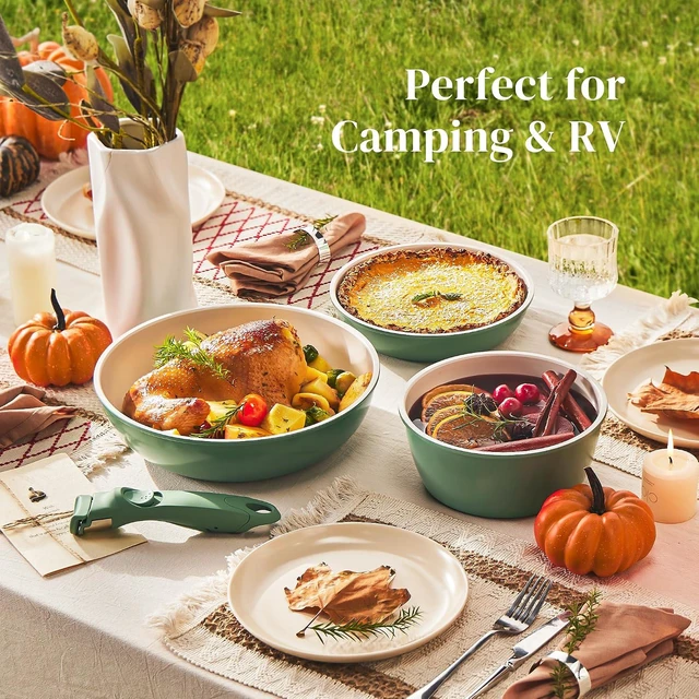 Alt view image 6 of 7 - Redchef 16pcs Ceramic Pots and Pans Set Non Stick, Nonstick Ceramic Cookware Set with Detachable Handle, Non Toxic, PFAS PFOA & PTFE Free RV Cookware for Camping, Dishwasher/Oven Safe (Green)