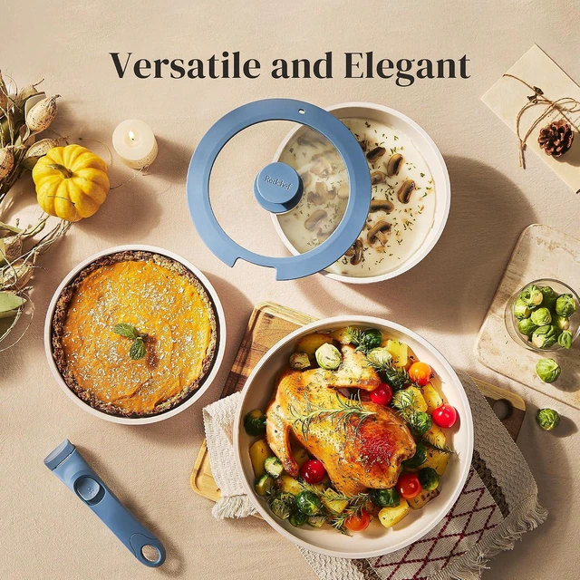 Alt view image 2 of 7 - Redchef Ceramic Cookware Set, Removable Handle Pots and Pans Non-Stick, Rv Cookware Set, Non-Toxic Pots and Pans Set No PFAS, PTFE, PFOA, Detachable Pots and Pans, Dishwasher & Oven Safe(Blue)