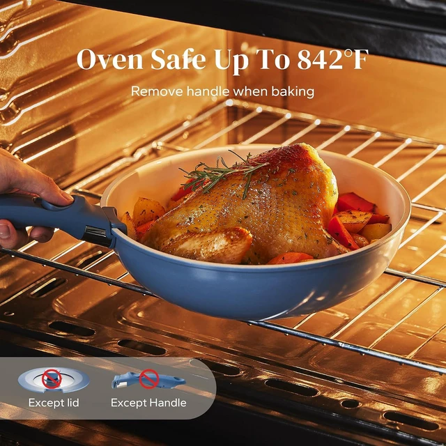 Alt view image 3 of 7 - Redchef Ceramic Cookware Set, Removable Handle Pots and Pans Non-Stick, Rv Cookware Set, Non-Toxic Pots and Pans Set No PFAS, PTFE, PFOA, Detachable Pots and Pans, Dishwasher & Oven Safe(Blue)