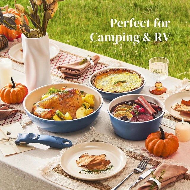 Alt view image 4 of 7 - Redchef Ceramic Cookware Set, Removable Handle Pots and Pans Non-Stick, Rv Cookware Set, Non-Toxic Pots and Pans Set No PFAS, PTFE, PFOA, Detachable Pots and Pans, Dishwasher & Oven Safe(Blue)