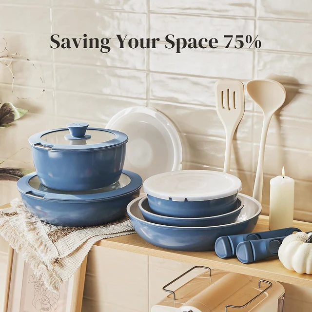 Alt view image 5 of 7 - Redchef 16pcs Ceramic Nonstick Pots and Pans Set, Kitchen Cookware Set with Removable Handle, Non Toxic Cookware Set, PFAS PFOA & PTFE Free, RV Ceramic Cookware for Camping, Dishwasher/Oven Safe