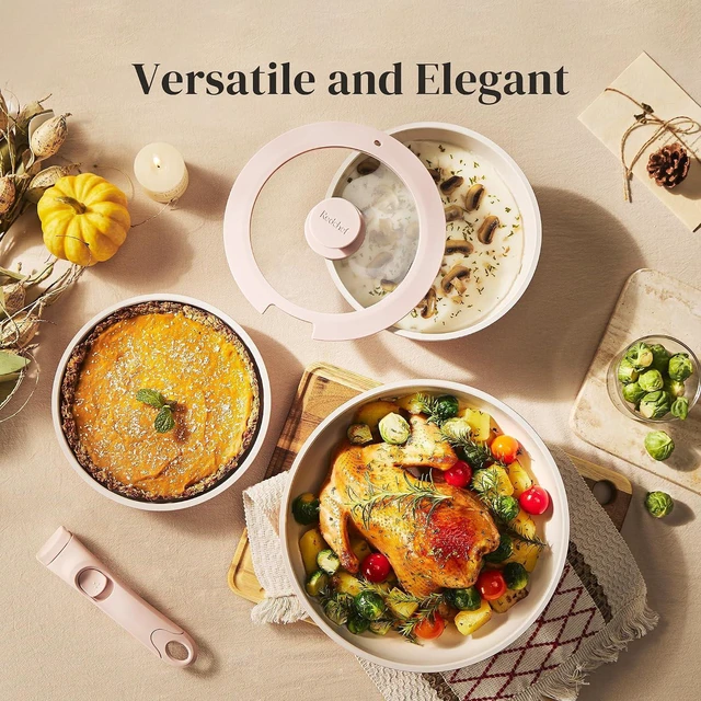Alt view image 4 of 7 - Redchef Ceramic Cookware Set, Removable Handle Pots and Pans Non-Stick, Rv Cookware Set, Non-Toxic Pots and Pans Set No PFAS, PTFE, PFOA, Detachable Pots and Pans, Dishwasher & Oven Safe (Pink)