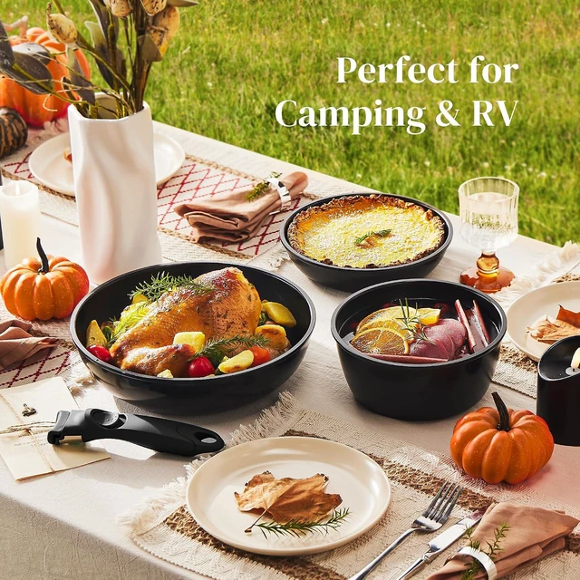 Alt view image 6 of 7 - Redchef 16pcs Ceramic Pots and Pans Set Non Stick, Nonstick Kitchen Cookware Set with Detachable Handle, Non Toxic, PFAS PFOA & PTFE Free, RV Cookware Set for Camping, Dishwasher/Oven Safe (Black)