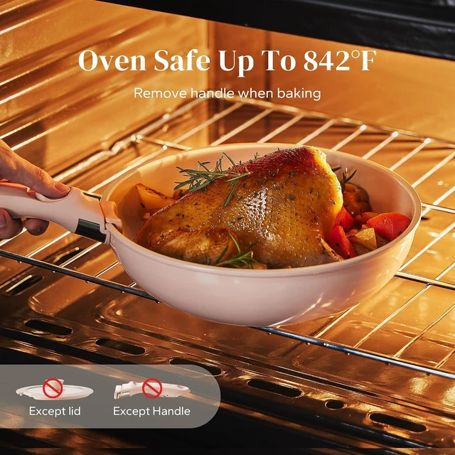 Alt view image 2 of 7 - Redchef Ceramic Cookware Set, Removable Handle Pots and Pans Non-Stick, Rv Cookware Set, Non-Toxic Pots and Pans Set No PFAS, PTFE, PFOA, Detachable Pots and Pans, Dishwasher & Oven Safe (Pink)