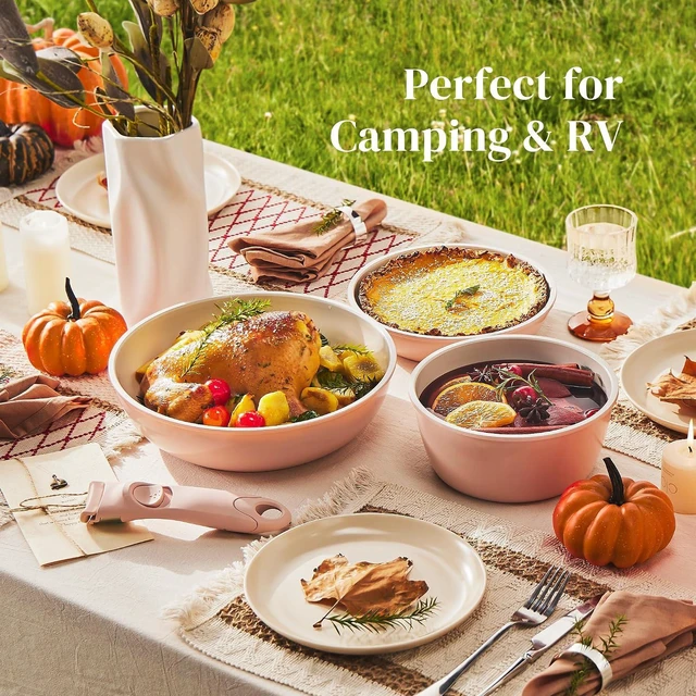 Alt view image 3 of 7 - Redchef Ceramic Cookware Set, Removable Handle Pots and Pans Non-Stick, Rv Cookware Set, Non-Toxic Pots and Pans Set No PFAS, PTFE, PFOA, Detachable Pots and Pans, Dishwasher & Oven Safe (Pink)