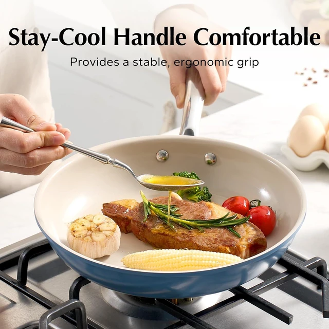 Alt view image 7 of 7 - Redchef Nonstick Frying Pan Skillet, Ceramic Non-Stick Saute Pans, 11 inch Cooking Fry Pan with Stay Cool Handle, All Stovetops (Gas, Electric & Induction), Dishwasher/Oven Safe, PFAS-Free (Blue)