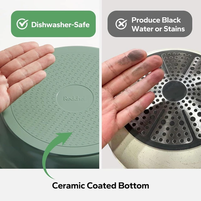 Alt view image 6 of 7 - Redchef Ceramic Cookware Set, Removable Handle Pots and Pans Non-Stick, Rv Cookware Set, Non-Toxic Pots and Pans Set No PFAS, PTFE, PFOA, Detachable Pots and Pans, Dishwasher & Oven Safe (Green)