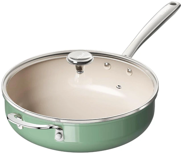 Main image of Redchef Ceramic Saute Pan with Lid, Nonstick Deep Frying Pan, 5QT Jumbo Cooker with Helper Handle & Lid, Non Toxic Ceramic Cooking Pan, Chef Pan, Dishwasher & Oven Safe, PFAS PFOA & PTFE FreeGreen